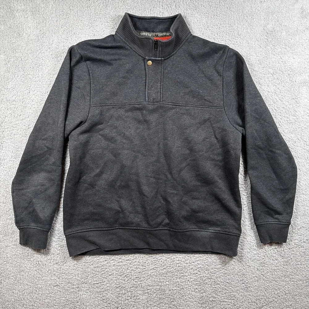 Orvis‎ Pullover Mens XL Gray Quarter Snap Mock Neck Cotton Blend Outdoor Sweater